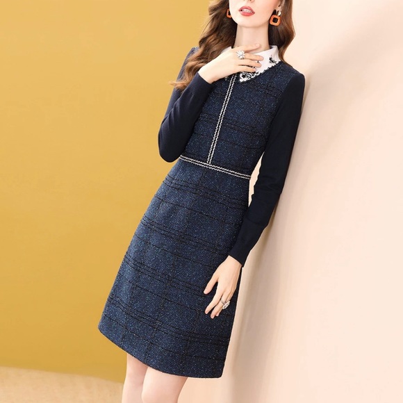 🌺 NEW Vintage French Style A-Line Wool Dress - Picture 3 of 7